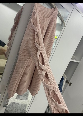 Pudra Örgü Kadın Triko Kazak - Görsel 2