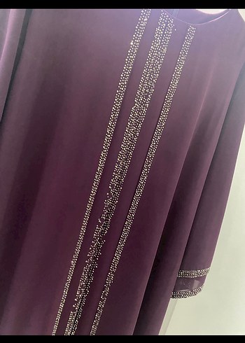 Mor Uzun Kollu İşlemeli Salaş elbise - Görsel 3