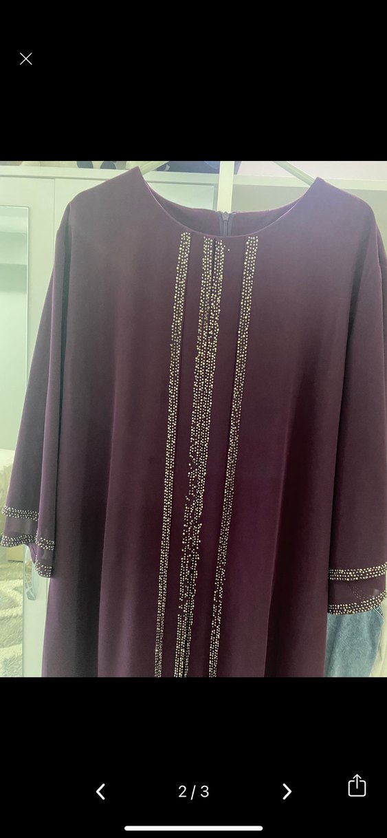 Mor Uzun Kollu İşlemeli Salaş elbise - Görsel 2