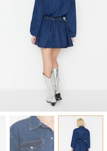 Kadın Mavi Denim Mini Etek - Görsel 2