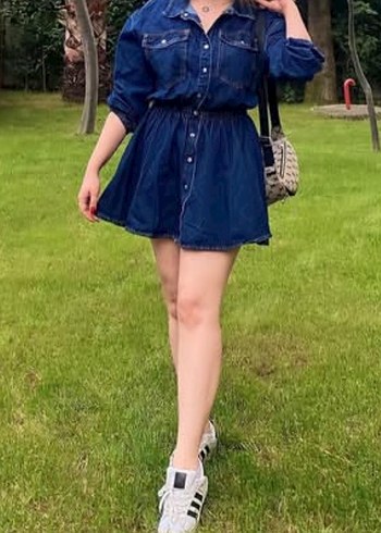 Kadın Mavi Denim Mini Etek - Görsel 4