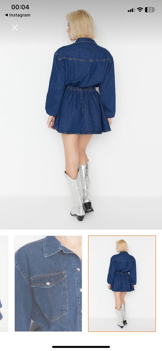 Kadın Mavi Denim Mini Etek - Görsel 2