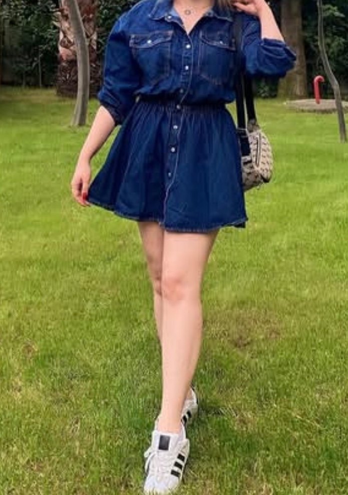 Kadın Mavi Denim Mini Etek - Görsel 4