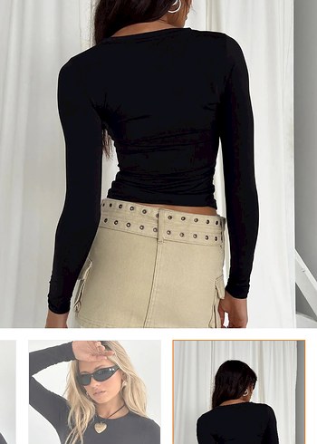 Beyaz - Siyah Uzun Kollu Kadın Bluz - Görsel 5