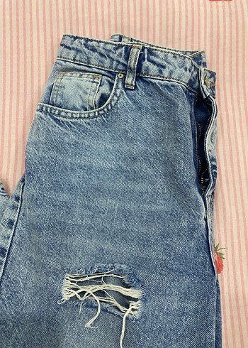 Mavi Kadın Bol Kesim yırtıklı Kot Pantolon - Görsel 2