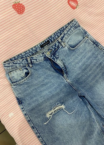 Mavi Kadın Bol Kesim yırtıklı Kot Pantolon - Görsel 3