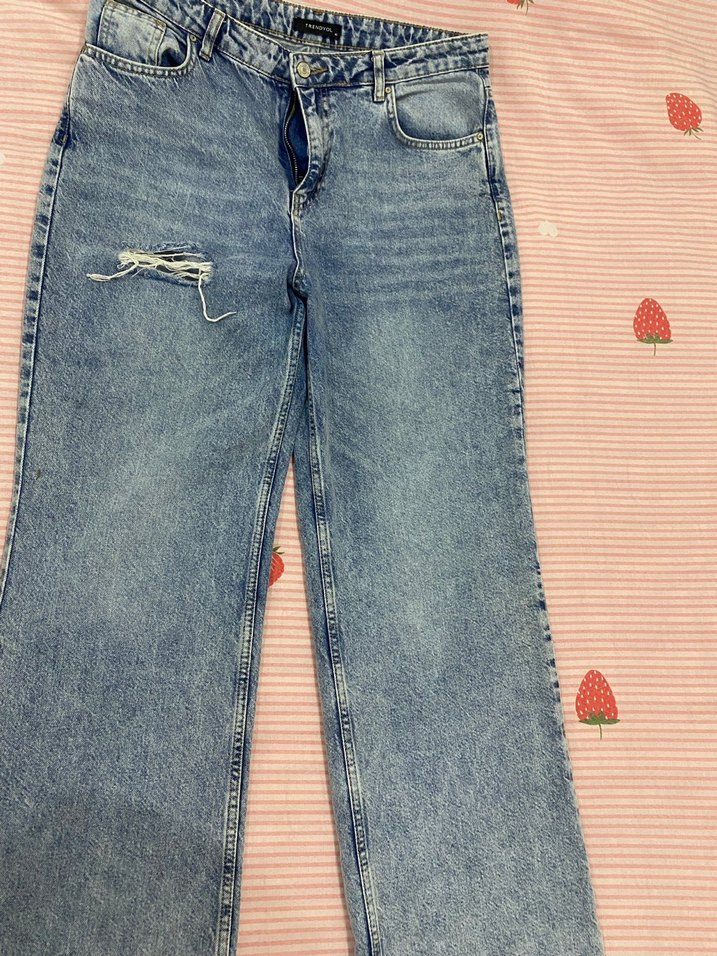 Mavi Kadın Bol Kesim yırtıklı Kot Pantolon - Görsel 4