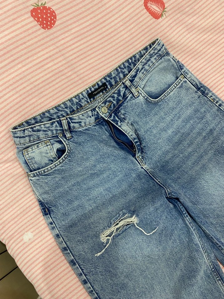 Mavi Kadın Bol Kesim yırtıklı Kot Pantolon - Görsel 3