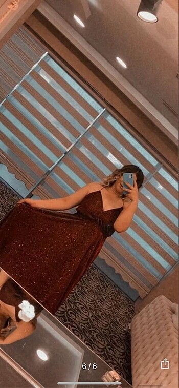 Bordo simli hologramlı abiye elbise - Görsel 5