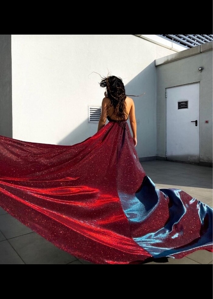 Bordo simli hologramlı abiye elbise - Görsel 3