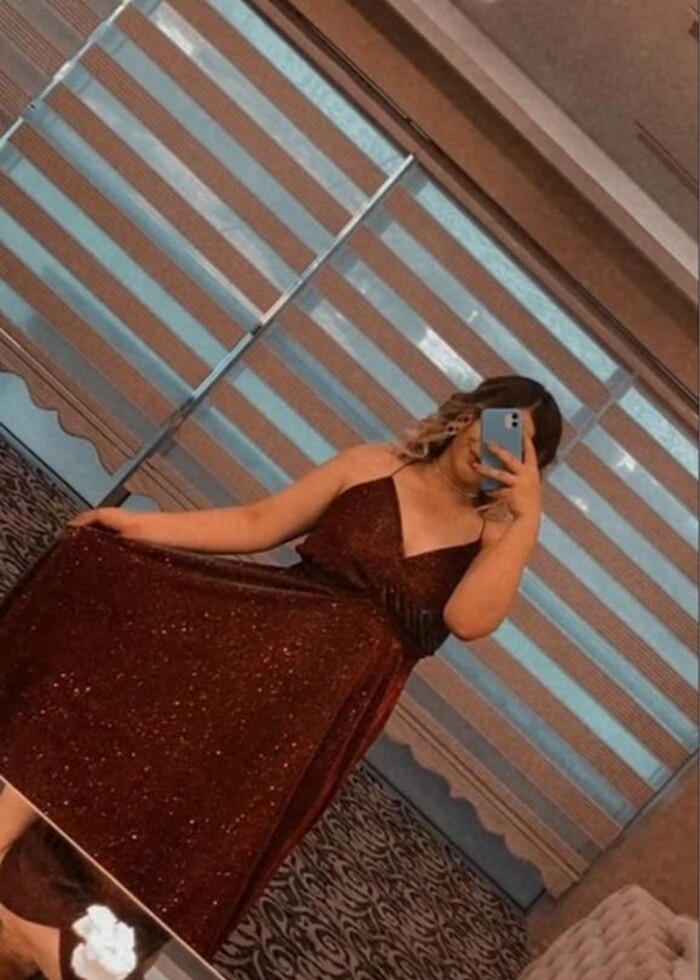 Bordo simli hologramlı abiye elbise - Görsel 5