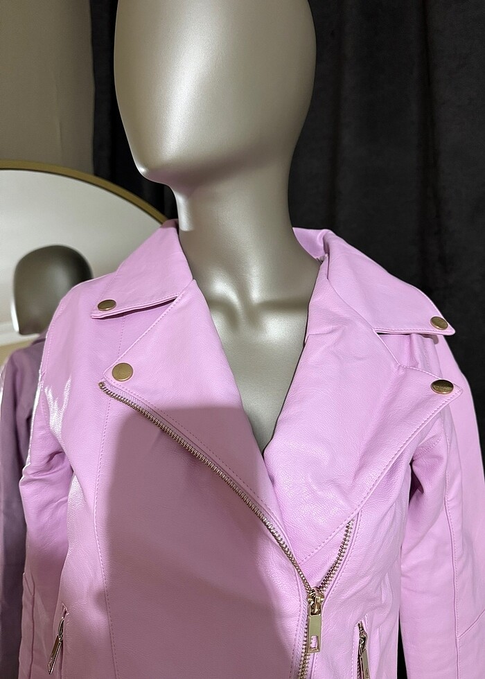 Lila deri ceket - Görsel 4