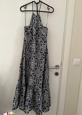 Nakışlı Uzun Lacivert Bohem Elbise - Görsel 2