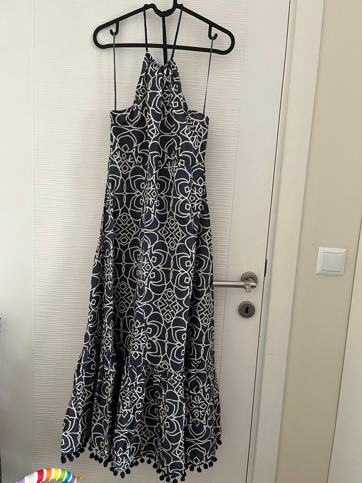 Nakışlı Uzun Lacivert Bohem Elbise - Görsel 2