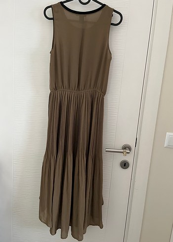 Haki  Kadın Pilili Uzun Elbise - Görsel 6