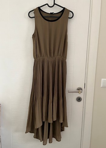 Haki  Kadın Pilili Uzun Elbise - Görsel 3