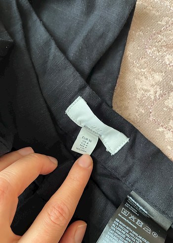 Siyah Keten Midi Bol Kesim Kadın Pantolon - Görsel 5