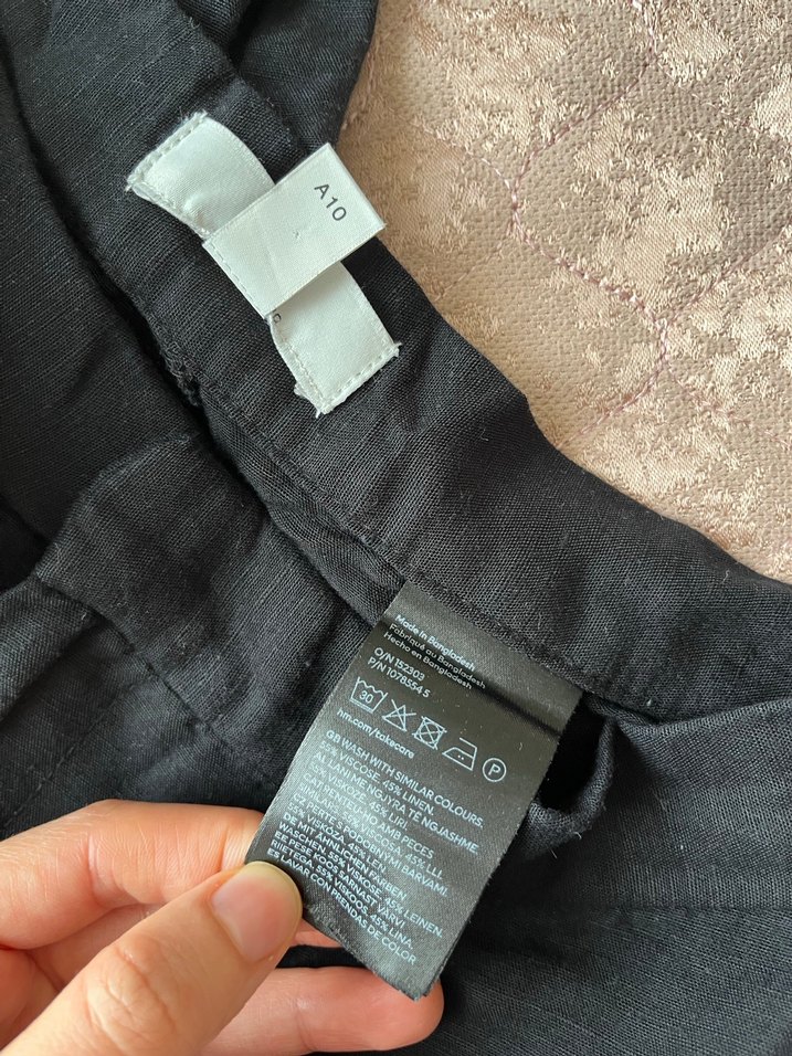 Siyah Keten Midi Bol Kesim Kadın Pantolon - Görsel 2