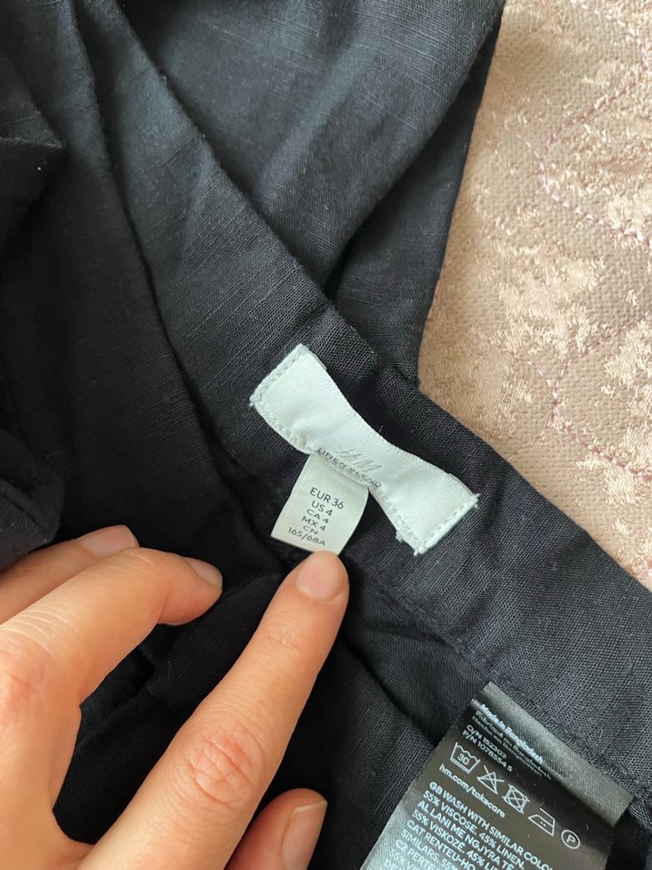 Siyah Keten Midi Bol Kesim Kadın Pantolon - Görsel 5