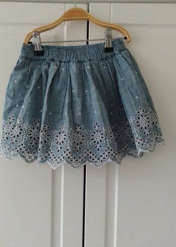 Nakışlı Fırfırlı Kız Çocuk Denim Etek