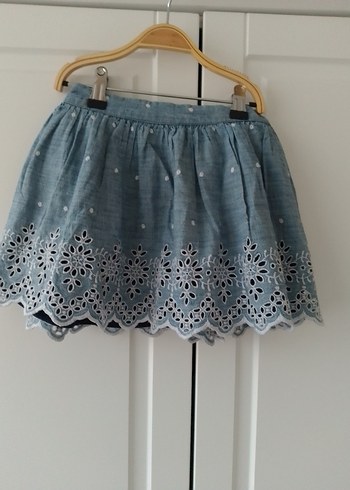 Gap Nakışlı Fırfırlı Kız Çocuk Denim Etek