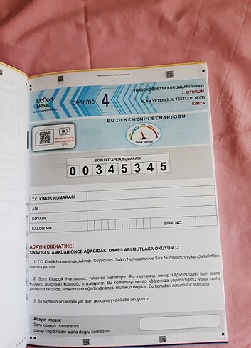  345 Yayınları AYT Kimya Denemesi