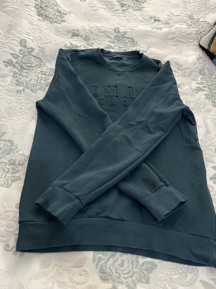 Koyu yeşil erkek  Uzun Kollu Sweatshirt - Görsel 2