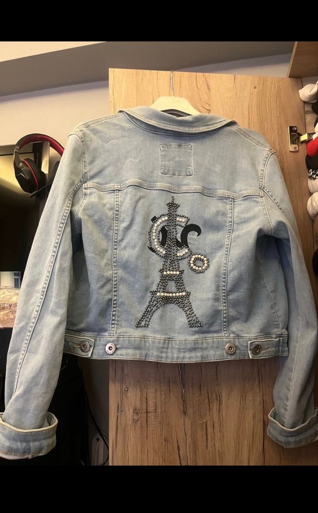 Gri Kadın Denim Ceket, Düğmeli, İnce Kesim - Görsel 2