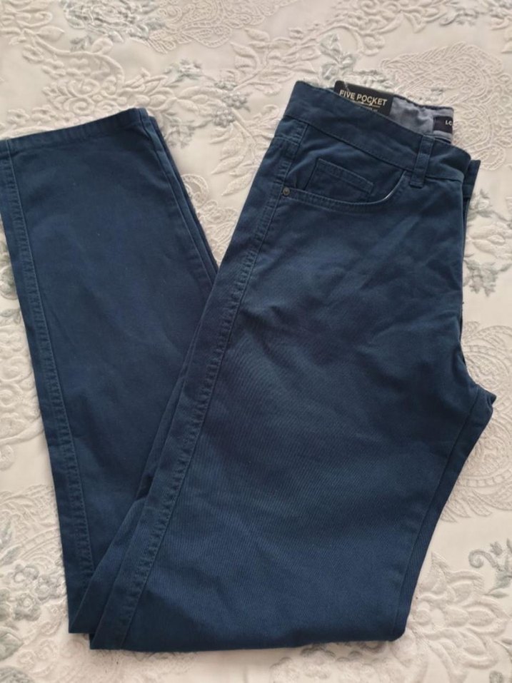 Düğmeli Lacivert Erkek Denim Pantolon - Görsel 2