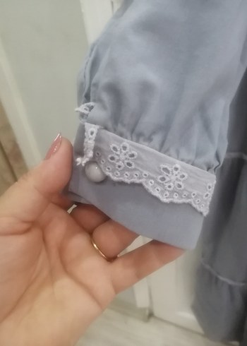 44 Beden gri Renk Gri Uzun Keten Elbise, Fırfırlı, Bol Kesim