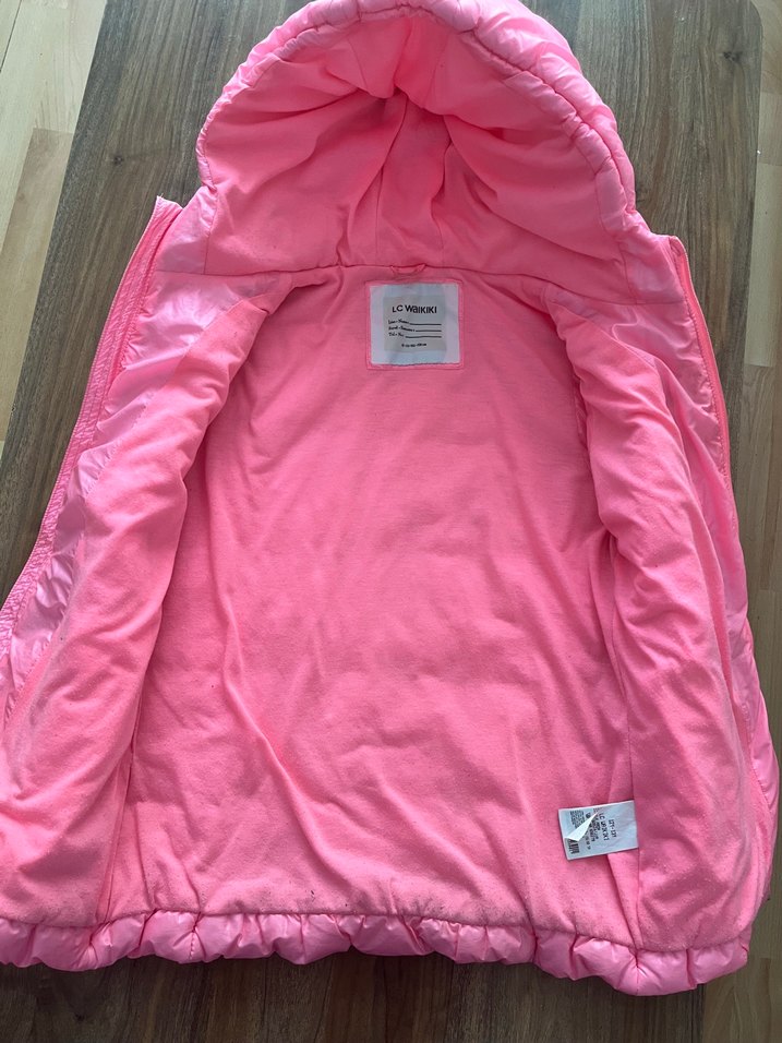 Kız Çocuk Pembe Kapüşonlu Fermuarlı Yelek - Görsel 3