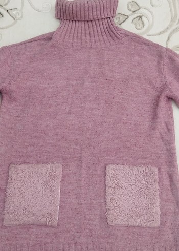 Pembe Boğazlı Basic Kadın Triko Kazak