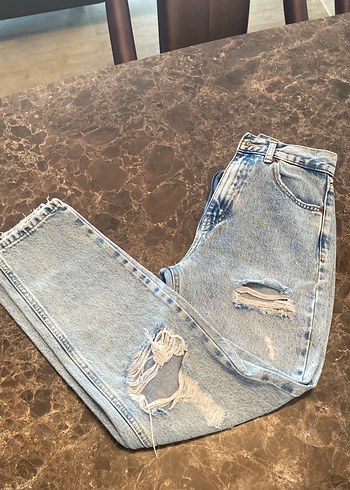 Kadın Mavi Kot Pantolon, Rahat Kesim, Midi Boy