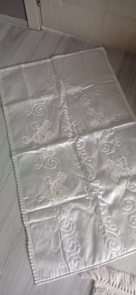 İşlemeli Beyaz damat seti namazlık Kur'an i kerim örtüsü - Görsel 3