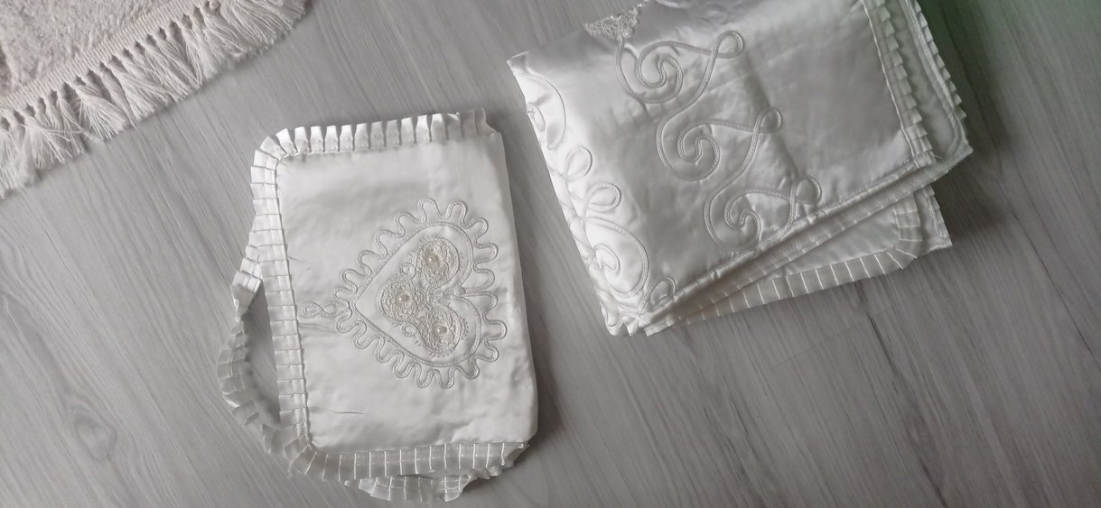 İşlemeli Beyaz damat seti namazlık Kur'an i kerim örtüsü - Görsel 2