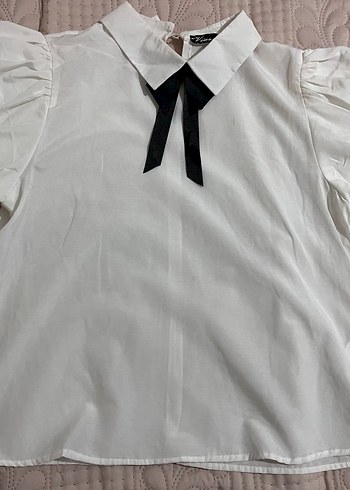 Kadın Beyaz Denim Kısa Kollu Bluz - Görsel 5