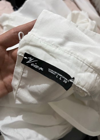 Kadın Beyaz Denim Kısa Kollu Bluz - Görsel 9