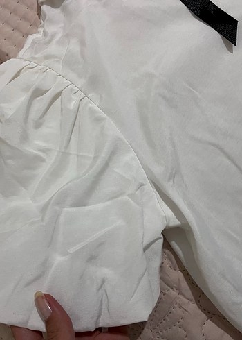 Kadın Beyaz Denim Kısa Kollu Bluz - Görsel 7