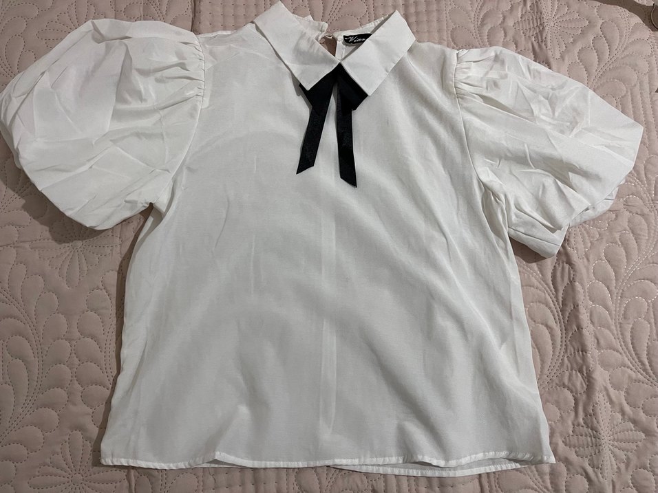 Kadın Beyaz Denim Kısa Kollu Bluz - Görsel 5