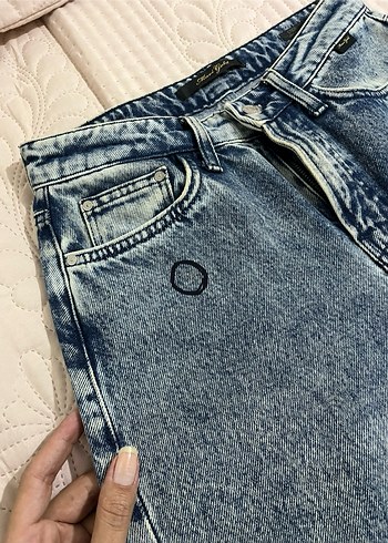 Düğmeli MAVİ GOLD Kadın Kot Pantolon - Görsel 9