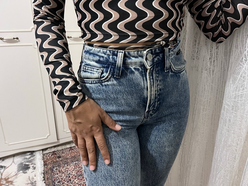 Düğmeli MAVİ GOLD Kadın Kot Pantolon - Görsel 2