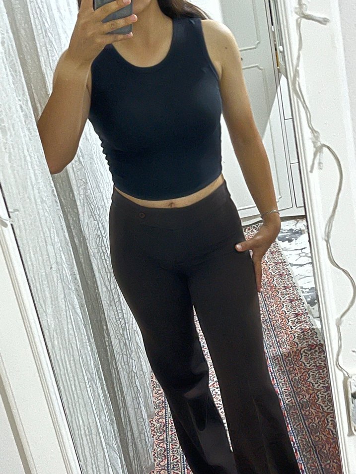 H&M Acı Kahve Rahat Kesim Normal bel kumaş pantolon - Görsel 2