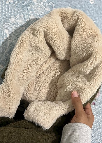 Yağ yeşili kaşe Midi kürklü kaban - Görsel 14