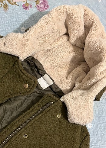 Yağ yeşili kaşe Midi kürklü kaban - Görsel 11