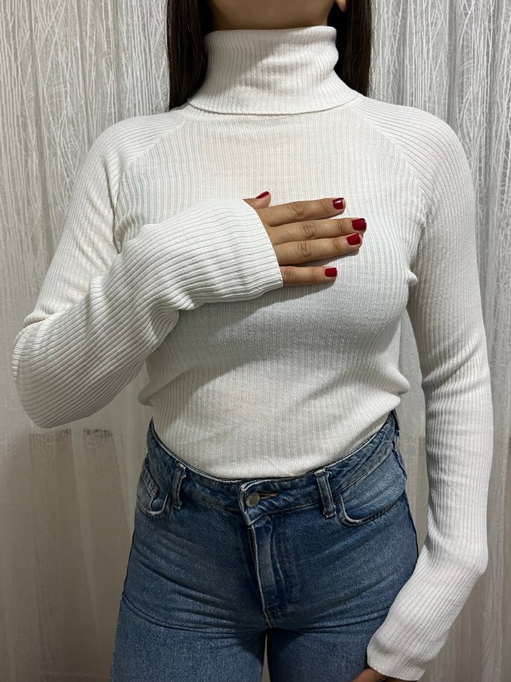 KOTON Beyaz ve Siyah 2li Balıkçı Yaka Triko Kadın Kazak - Görsel 3