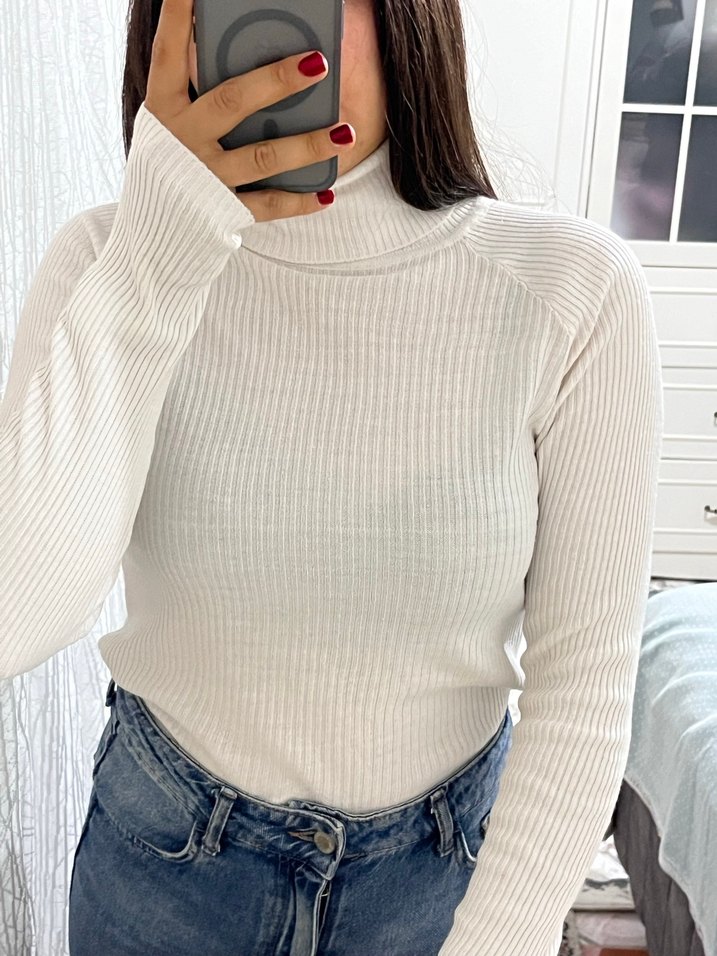 KOTON Beyaz ve Siyah 2li Balıkçı Yaka Triko Kadın Kazak - Görsel 4