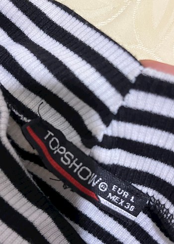 Deri Kollu Siyah Beyaz Çizgili Balıkçı Yaka Bluz - Görsel 10