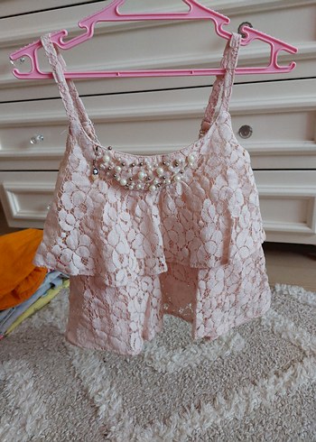 Kız Çocuk Dantel Nakışlı Bohem Askılı Üst - Görsel 2