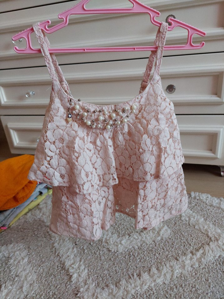 Kız Çocuk Dantel Nakışlı Bohem Askılı Üst - Görsel 2