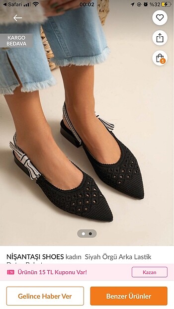 Nişantaşı Shoes kadın siyah örgü arka lastik detay babet